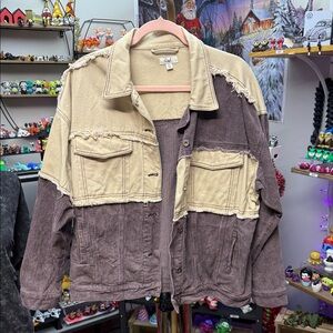 Easel Two-Tone Corduroy Jean Jacket